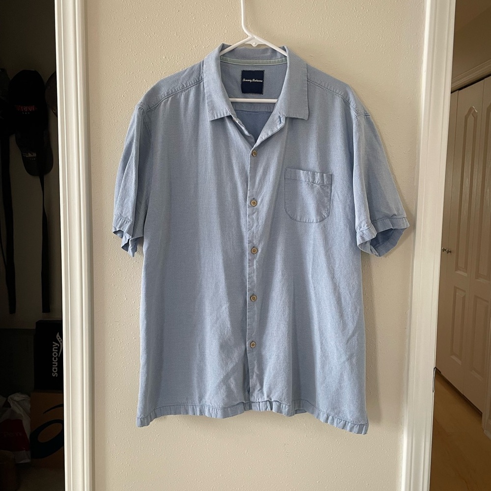 Tommy Bahama Men's XXL Blue Silk Cotton Button Down Cruise Vacation Shirt